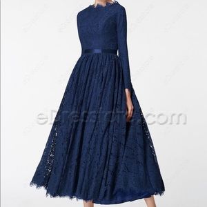 Formal Navy Lace A-Line Dress